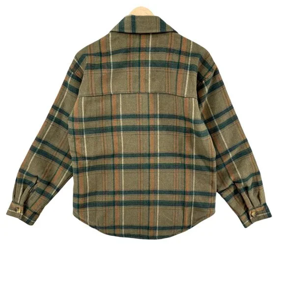 Cozi Scala Woven Shacket Womens Brown Plaid Lined Long Sleeve Jacket Size S - Picture 2 of 12